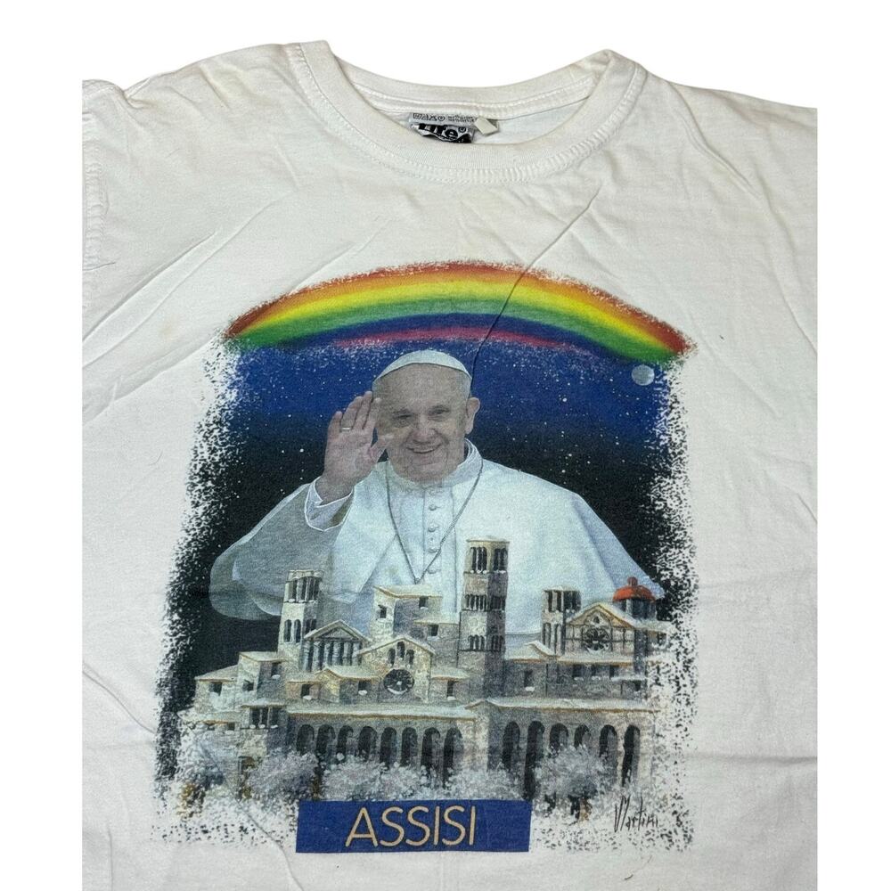 Pope Francis Catholic White Shirt Size Small 18x24 Vintage Y2K